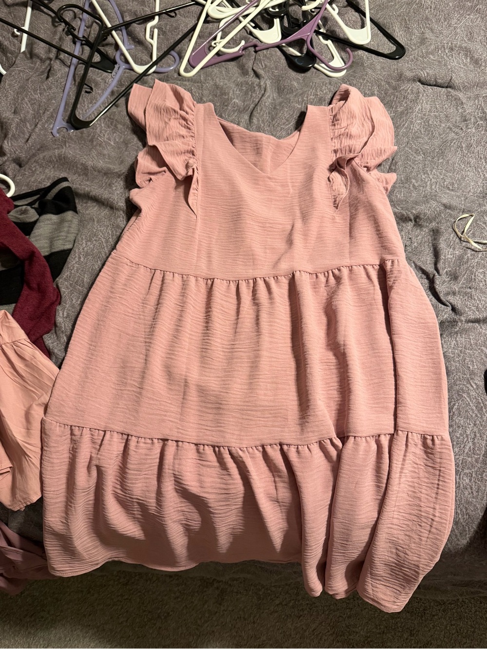 H&M Dusty Pink Tiered Flutter-Sleeve Mini Dress